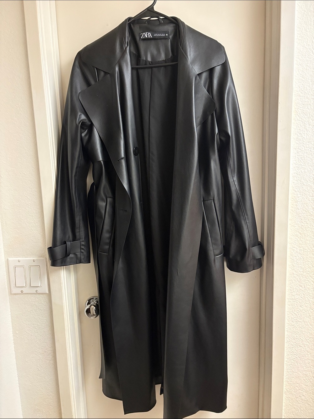 ZARA Black Faux Leather Trench Coat